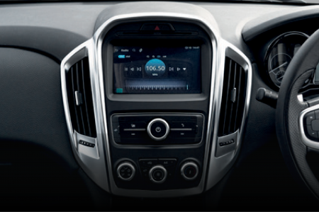 8” touch screen with integrated reverse camera.
